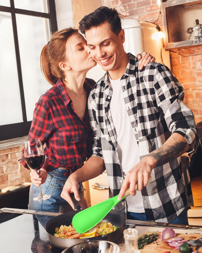 Cooking Spoon for Nonstick Cookwares, Great for Cooking and Serving Sturdy BPA-Free Matte Silicone, Wood Handle Spoon for Mixing, Scoop, and Scrape (2 Pack of Black, 13.4 inch)