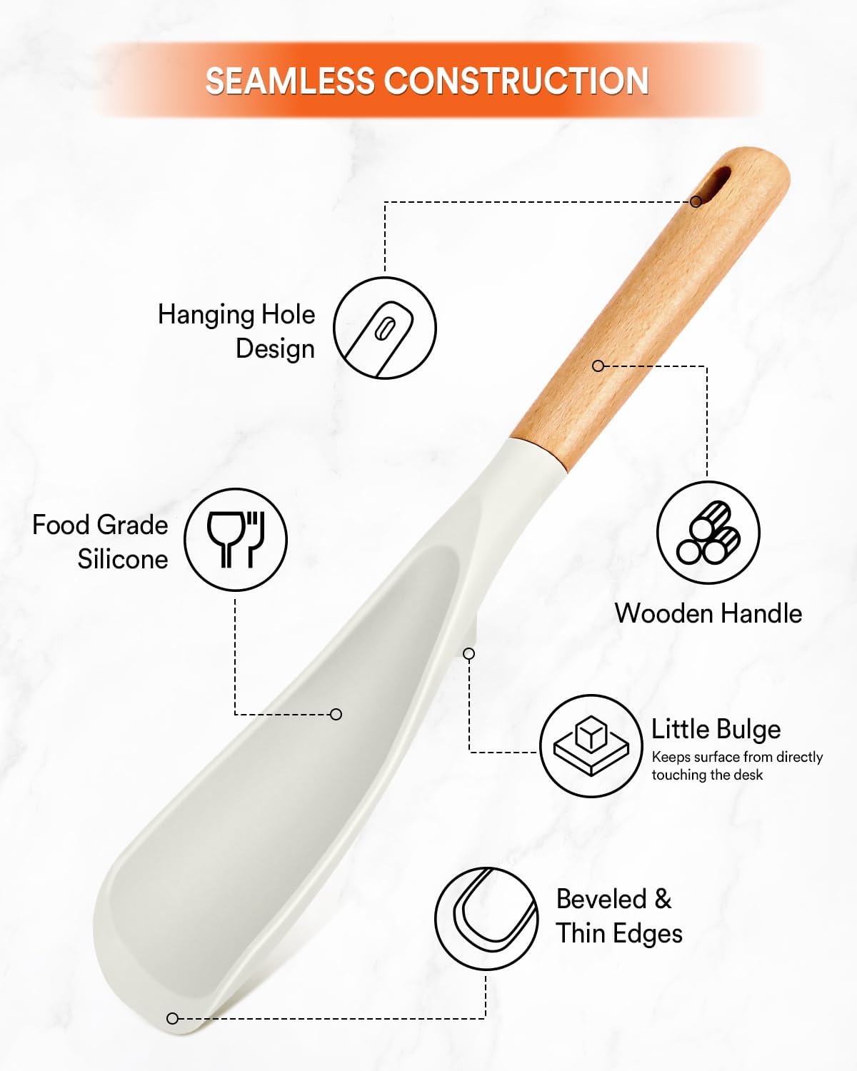Cooking Spoon for Nonstick Cookwares, Great for Cooking and Serving Sturdy BPA-Free Matte Silicone, Wood Handle Spoon for Mixing, Scoop, and Scrape (2 Pack of Black, 13.4 inch)