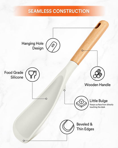Cooking Spoon for Nonstick Cookwares, Great for Cooking and Serving Sturdy BPA-Free Matte Silicone, Wood Handle Spoon for Mixing, Scoop, and Scrape (2 Pack of Black, 13.4 inch)
