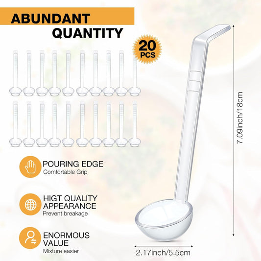 20 Pcs 1 oz Plastic Small Ladles with 7 Inches Long Handle, Mini Ladle for Serving Salsa Sauce Dressing Punch Bowl Sauces and Toppings (Clear)
