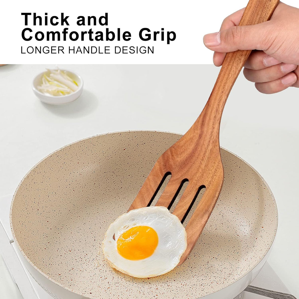 Non Toxic Wooden Spatula for Cooking Utensil Set Teak Kitchen Cooking Spoon | Flat Wood Spurtle Spatulas Set Bamboo Kitchen Utensils Slotted Turner Utensil Tool Cast Iron Scraper Thin Egg Spatula