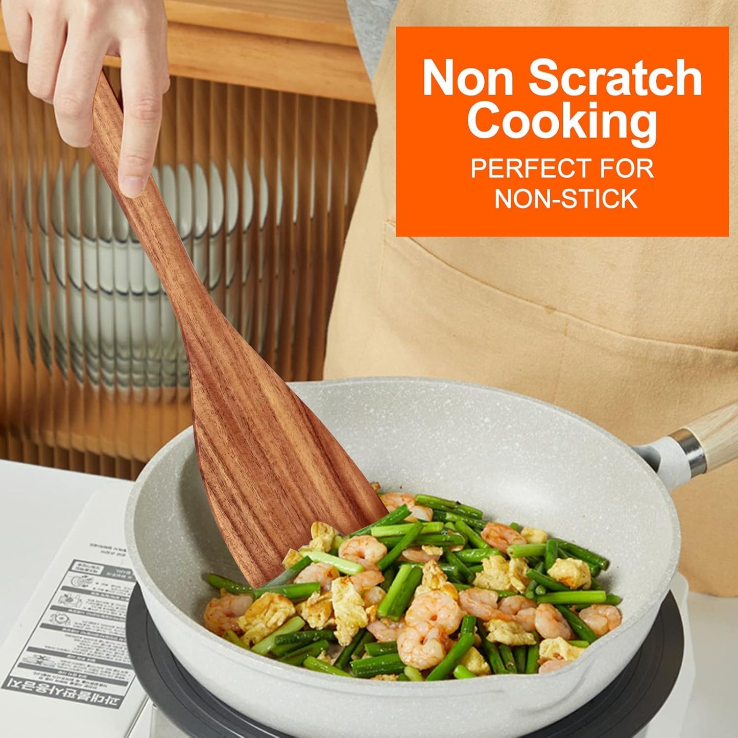 Non Toxic Wooden Spatula for Cooking Utensil Set Teak Kitchen Cooking Spoon | Flat Wood Spurtle Spatulas Set Bamboo Kitchen Utensils Slotted Turner Utensil Tool Cast Iron Scraper Thin Egg Spatula