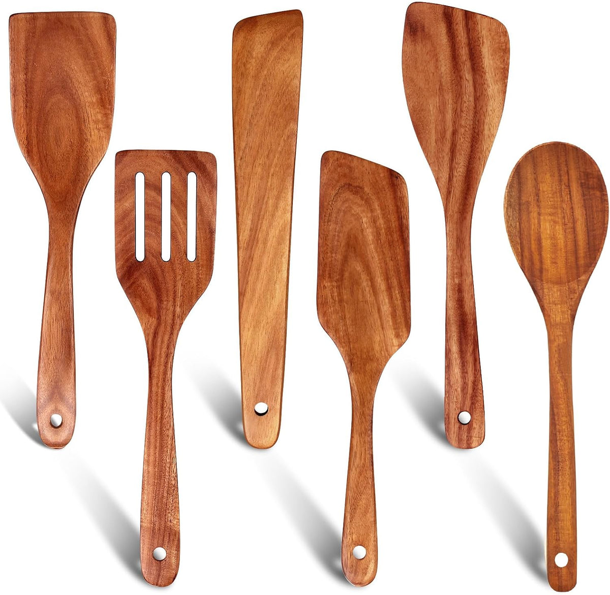 Non Toxic Wooden Spatula for Cooking Utensil Set Teak Kitchen Cooking Spoon | Flat Wood Spurtle Spatulas Set Bamboo Kitchen Utensils Slotted Turner Utensil Tool Cast Iron Scraper Thin Egg Spatula