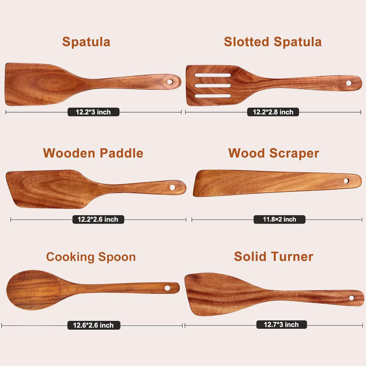 Non Toxic Wooden Spatula for Cooking Utensil Set Teak Kitchen Cooking Spoon | Flat Wood Spurtle Spatulas Set Bamboo Kitchen Utensils Slotted Turner Utensil Tool Cast Iron Scraper Thin Egg Spatula