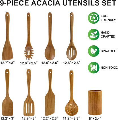 Non Toxic Wooden Spatula for Cooking Utensil Set Teak Kitchen Cooking Spoon | Flat Wood Spurtle Spatulas Set Bamboo Kitchen Utensils Slotted Turner Utensil Tool Cast Iron Scraper Thin Egg Spatula