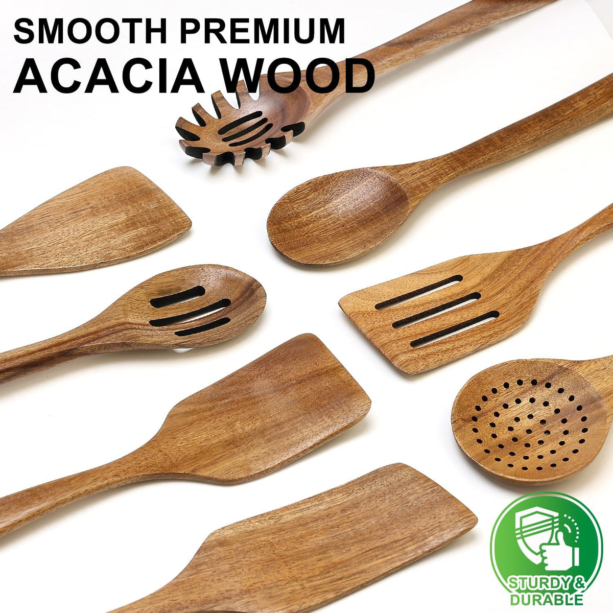 Non Toxic Wooden Spatula for Cooking Utensil Set Teak Kitchen Cooking Spoon | Flat Wood Spurtle Spatulas Set Bamboo Kitchen Utensils Slotted Turner Utensil Tool Cast Iron Scraper Thin Egg Spatula