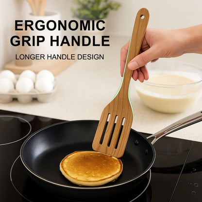 Non Toxic Wooden Spatula for Cooking Utensil Set Teak Kitchen Cooking Spoon | Flat Wood Spurtle Spatulas Set Bamboo Kitchen Utensils Slotted Turner Utensil Tool Cast Iron Scraper Thin Egg Spatula