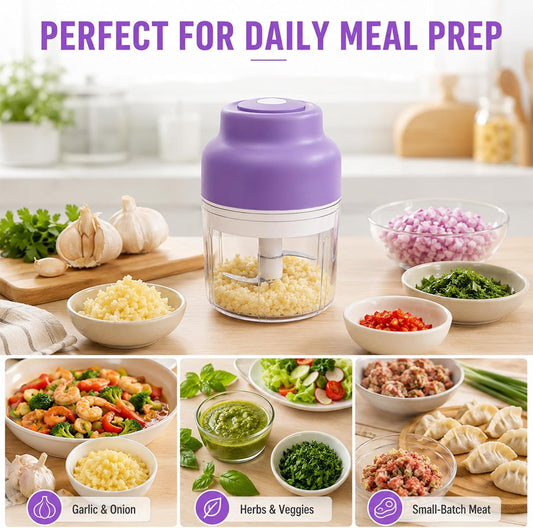 Electric Garlic Chopper, 320ML Portable Veggie Chopper, Rechargeable Vegetable Chopper,Garlic Grinder Masher Onion Chopper, Blender to Vegetable, for Ginger, Nuts,Chili, Fruit, Meat and Spices