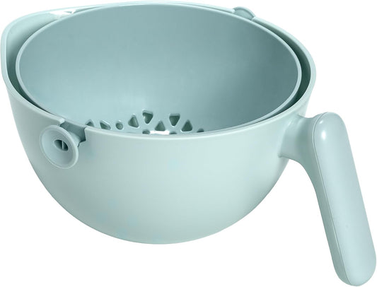 2-in-1 Swing Bowl Colander, Built-In Strainer Basket with Handle, Kitchen Hack for Rinsing and Draining for Fruits, Vegetables, and Pasta, 2.1-Quart Bowl + 1.9-Quart Strainer, Aqua