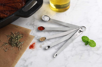 42924 Stainless Steel Mini Measuring Spoons Set, 5-Piece Small Metal Measuring Spoon Set for Spices, Baking, Cooking, Dash, Pinch, Smidgen, Drop, Tad, Silver