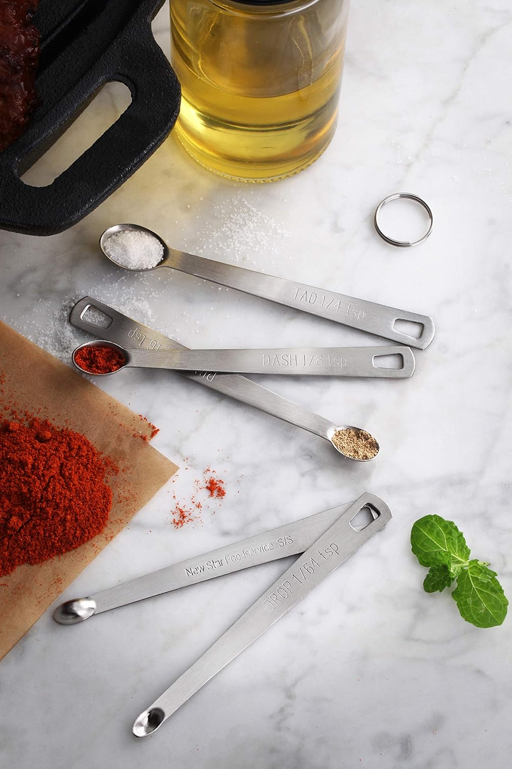 42924 Stainless Steel Mini Measuring Spoons Set, 5-Piece Small Metal Measuring Spoon Set for Spices, Baking, Cooking, Dash, Pinch, Smidgen, Drop, Tad, Silver