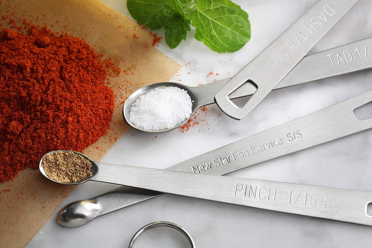 42924 Stainless Steel Mini Measuring Spoons Set, 5-Piece Small Metal Measuring Spoon Set for Spices, Baking, Cooking, Dash, Pinch, Smidgen, Drop, Tad, Silver