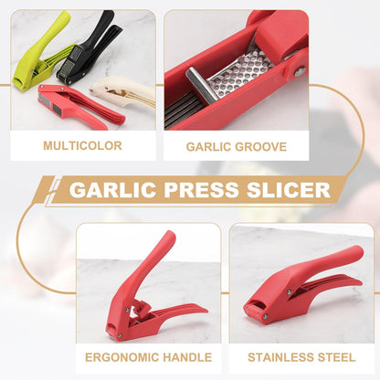 Garlic Press, 7.5 Inch Stainless Steel Garlic Slicer Crusher Tool Kitchen Utensil for Home Cooks and Professional Chefs, Green