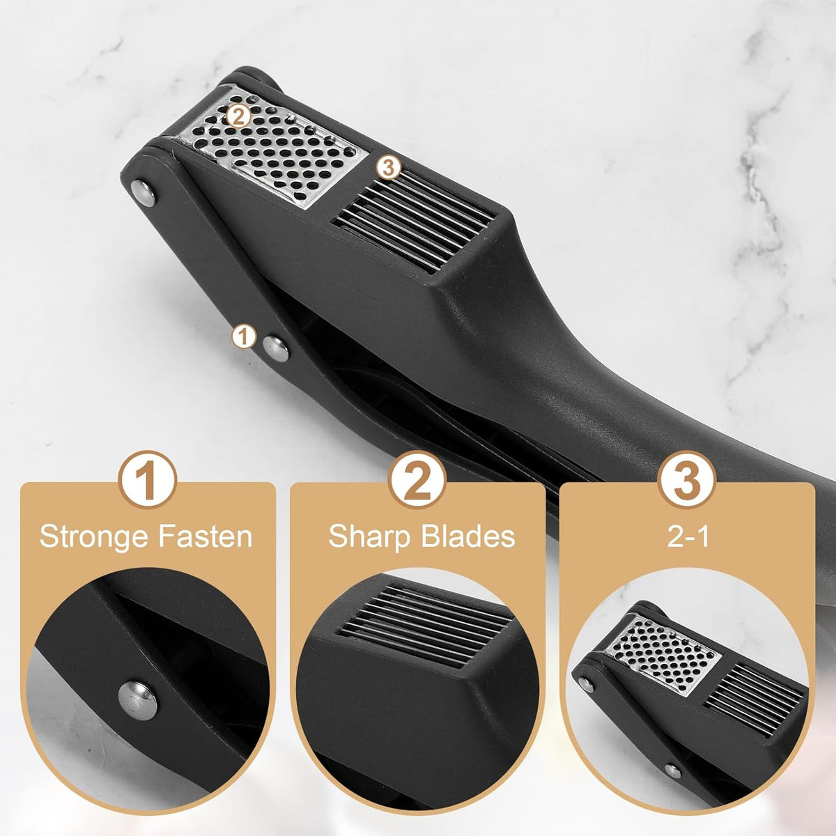 Garlic Press, 7.5 Inch Stainless Steel Garlic Slicer Crusher Tool Kitchen Utensil for Home Cooks and Professional Chefs, Green