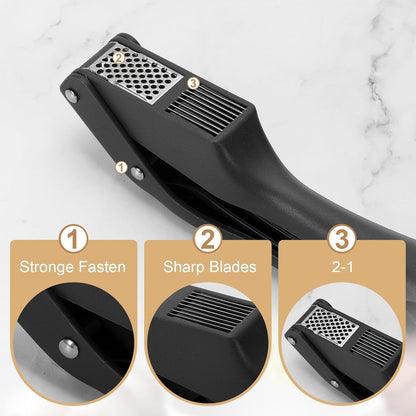 Garlic Press, 7.5 Inch Stainless Steel Garlic Slicer Crusher Tool Kitchen Utensil for Home Cooks and Professional Chefs, Green