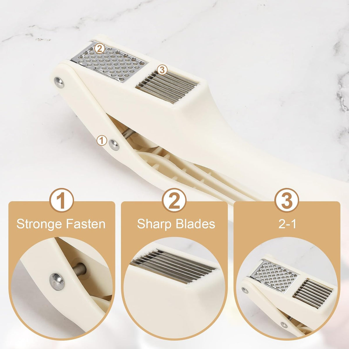 Garlic Press, 7.5 Inch Stainless Steel Garlic Slicer Crusher Tool Kitchen Utensil for Home Cooks and Professional Chefs, Green