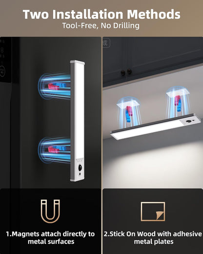 Under Cabinet Lighting with Charging Station, 2400mAh Motion Sensor Light, LED Coutner Lights Wireless, 3000K Dimmable, Timer, Magnetic, with Remote Control for Kitchen, Closet, Stair