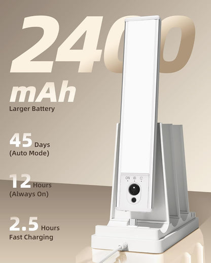 Under Cabinet Lighting with Charging Station, 2400mAh Motion Sensor Light, LED Coutner Lights Wireless, 3000K Dimmable, Timer, Magnetic, with Remote Control for Kitchen, Closet, Stair
