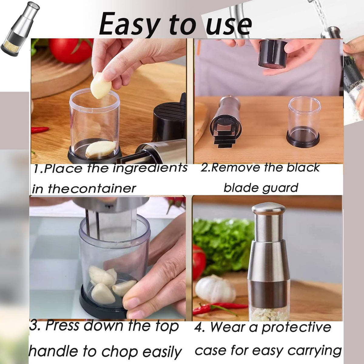 Manual Pressed Chopper, 2025 Upgraded Compact Mini Dicer Food,Functional Manual Garlic, Stainless Steel Hand Food for Mincing Garlic Press Stainless Steel