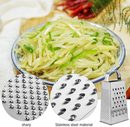 1pc Stainless Steel Vegetable Grater Portable Metal Grater 4-Sided Cheese Grater with Handle for Kitchen Restaurant (6inch)