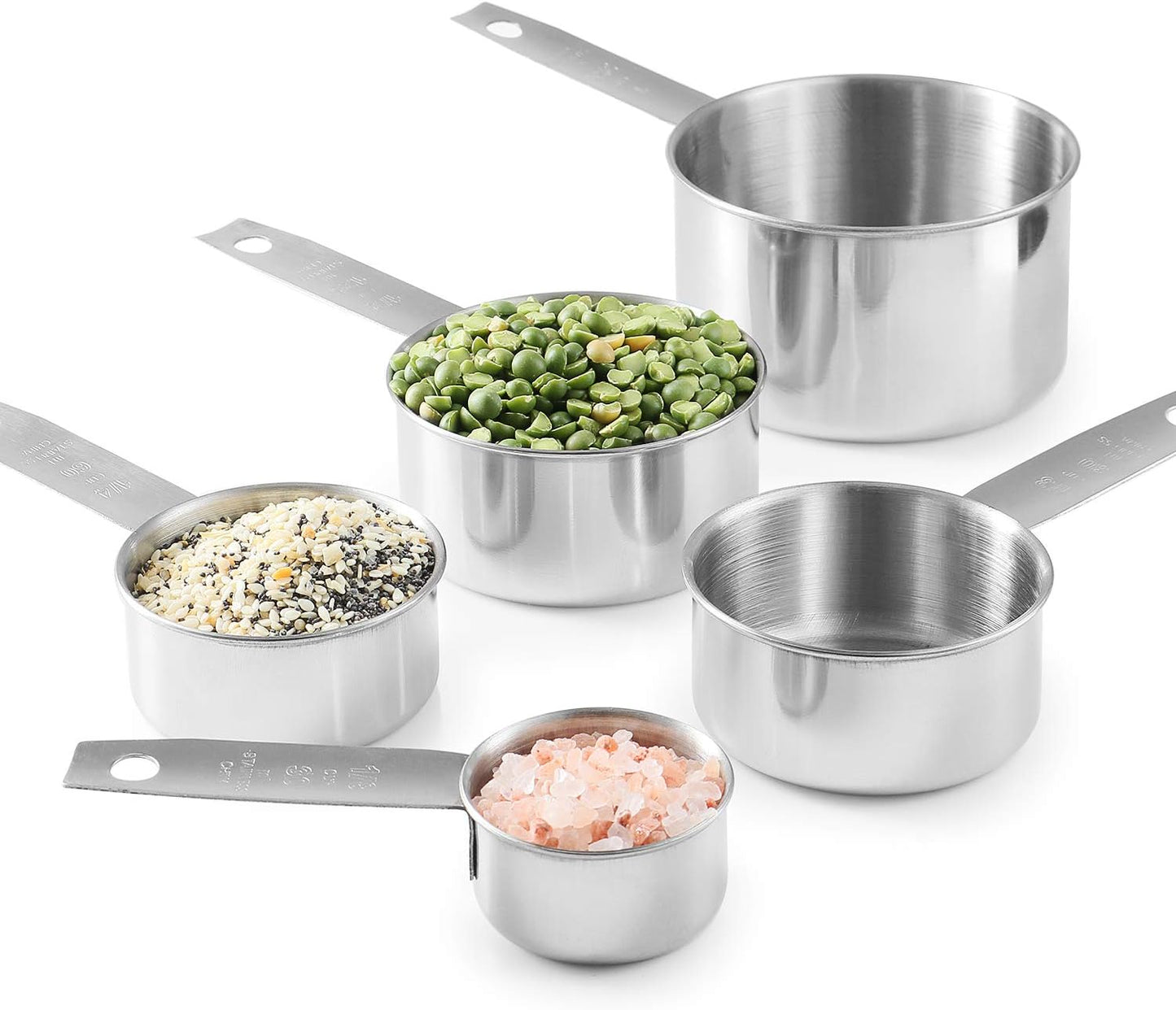 Stainless Steel Measuring Cups and Spoons Set, 10-Piece | Satin-brushed Steel, Engraved Metric and US Standard Markings, Elongated Handles, Nesting Ring Storage, and Dishwasher Safe