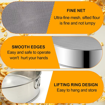 2 Pcs Round Flour Sieve Stainless Steel Round Flour Sifter 8 Inch and 6 Inch 60 Mesh Fine Mesh Flouring Sieve for Baking Cake Bread