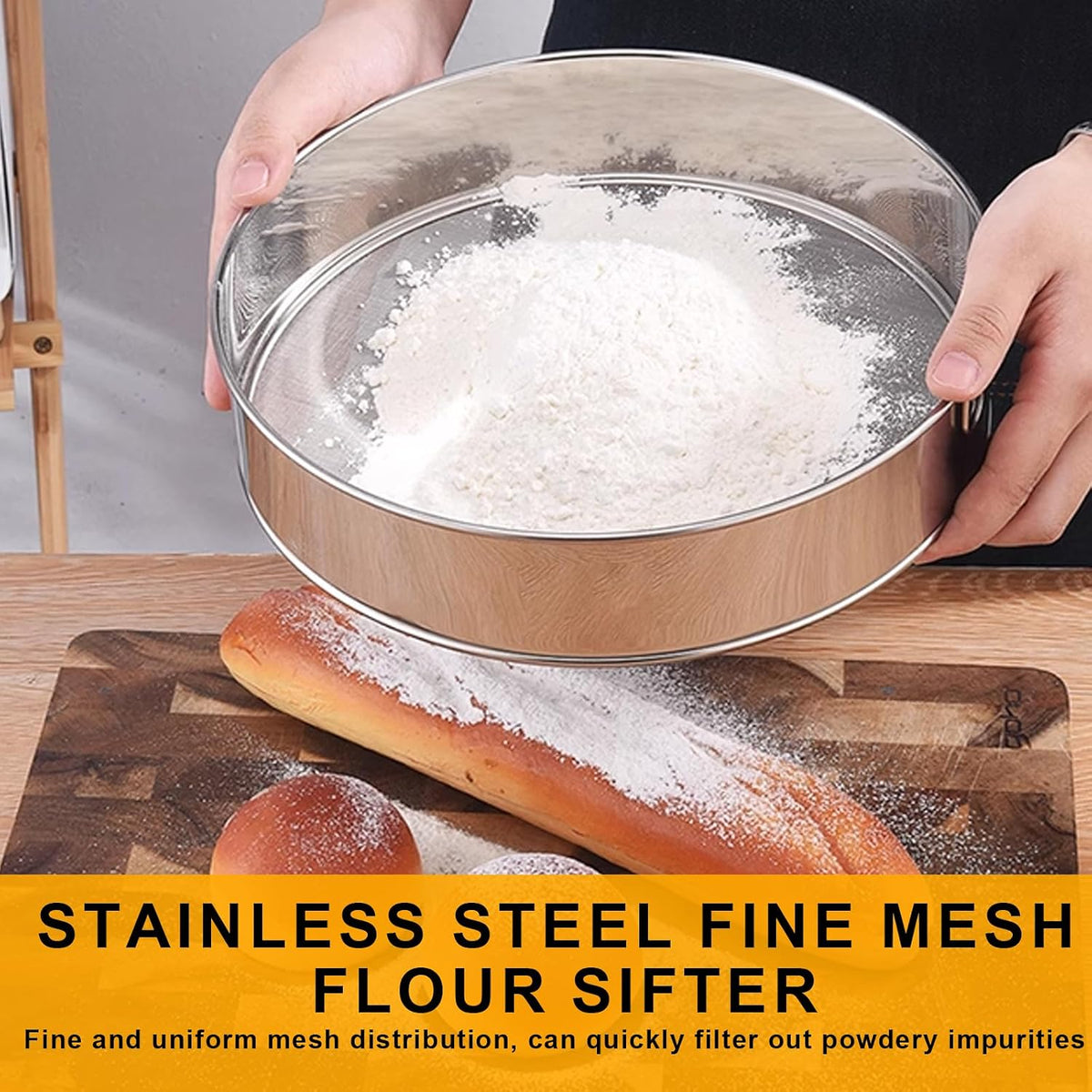 2 Pcs Round Flour Sieve Stainless Steel Round Flour Sifter 8 Inch and 6 Inch 60 Mesh Fine Mesh Flouring Sieve for Baking Cake Bread