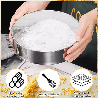 2 Pcs Round Flour Sieve Stainless Steel Round Flour Sifter 8 Inch and 6 Inch 60 Mesh Fine Mesh Flouring Sieve for Baking Cake Bread