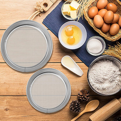 2 Pcs Round Flour Sieve Stainless Steel Round Flour Sifter 8 Inch and 6 Inch 60 Mesh Fine Mesh Flouring Sieve for Baking Cake Bread