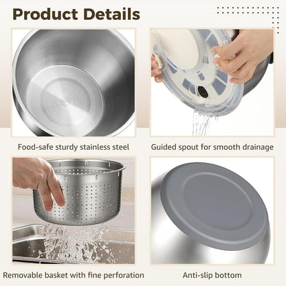 6L Stainless Steel Salad Spinner Set with Grater and Food Clip