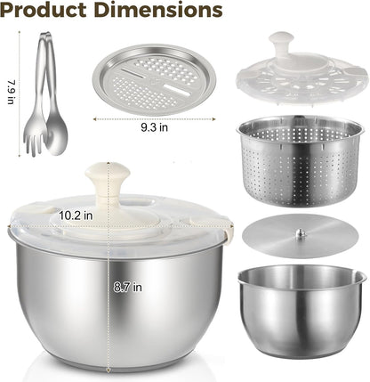 6L Stainless Steel Salad Spinner Set with Grater and Food Clip