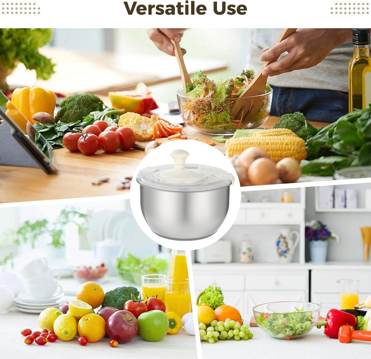 6L Stainless Steel Salad Spinner Set with Grater and Food Clip