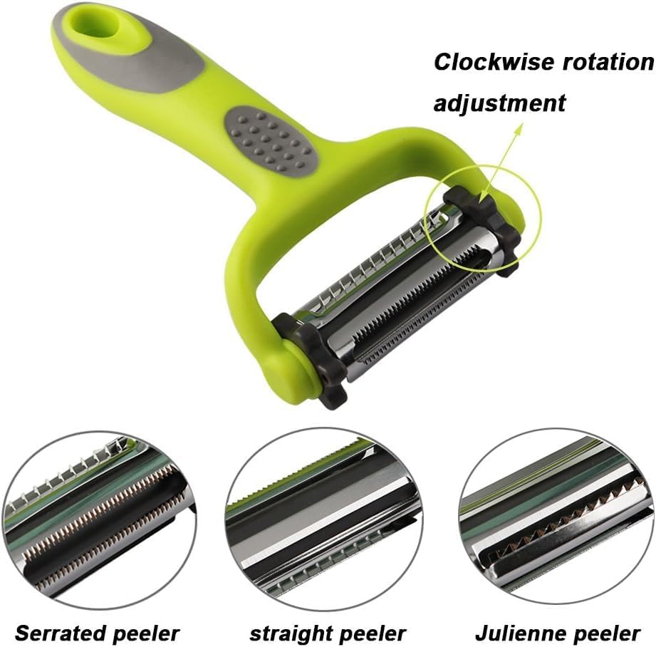 3-in-1 Vegetable & Fruit Peeler - Multifunctional Y Peeler with Rotatable Stainless Steel Blades: Serrated, Straight, & Julienne Blades - Perfect for Precision Peeling & Cutting