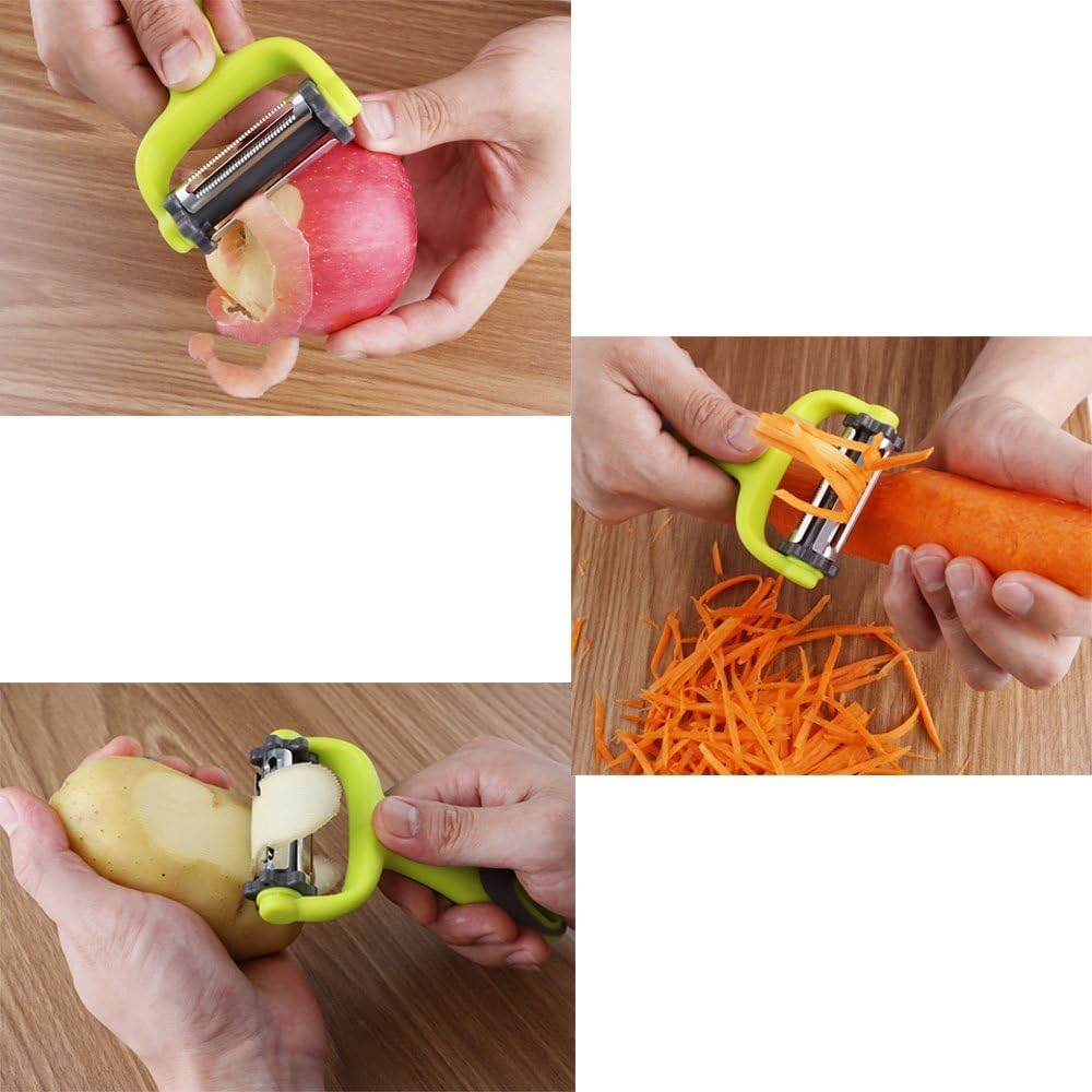 3-in-1 Vegetable & Fruit Peeler - Multifunctional Y Peeler with Rotatable Stainless Steel Blades: Serrated, Straight, & Julienne Blades - Perfect for Precision Peeling & Cutting