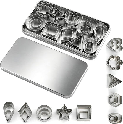 shuielia 30Pcs Mini Geometric Cookie Cutter Set with Box - Stainless Steel Small Cutters for Biscuit, Fruit, Veggie, Polymer Clay & Fondant Baking Tools