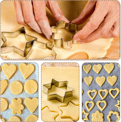 shuielia 30Pcs Mini Geometric Cookie Cutter Set with Box - Stainless Steel Small Cutters for Biscuit, Fruit, Veggie, Polymer Clay & Fondant Baking Tools