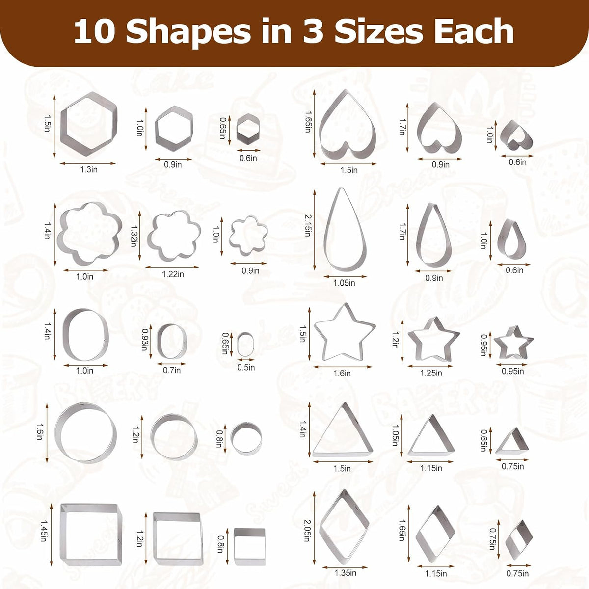 shuielia 30Pcs Mini Geometric Cookie Cutter Set with Box - Stainless Steel Small Cutters for Biscuit, Fruit, Veggie, Polymer Clay & Fondant Baking Tools