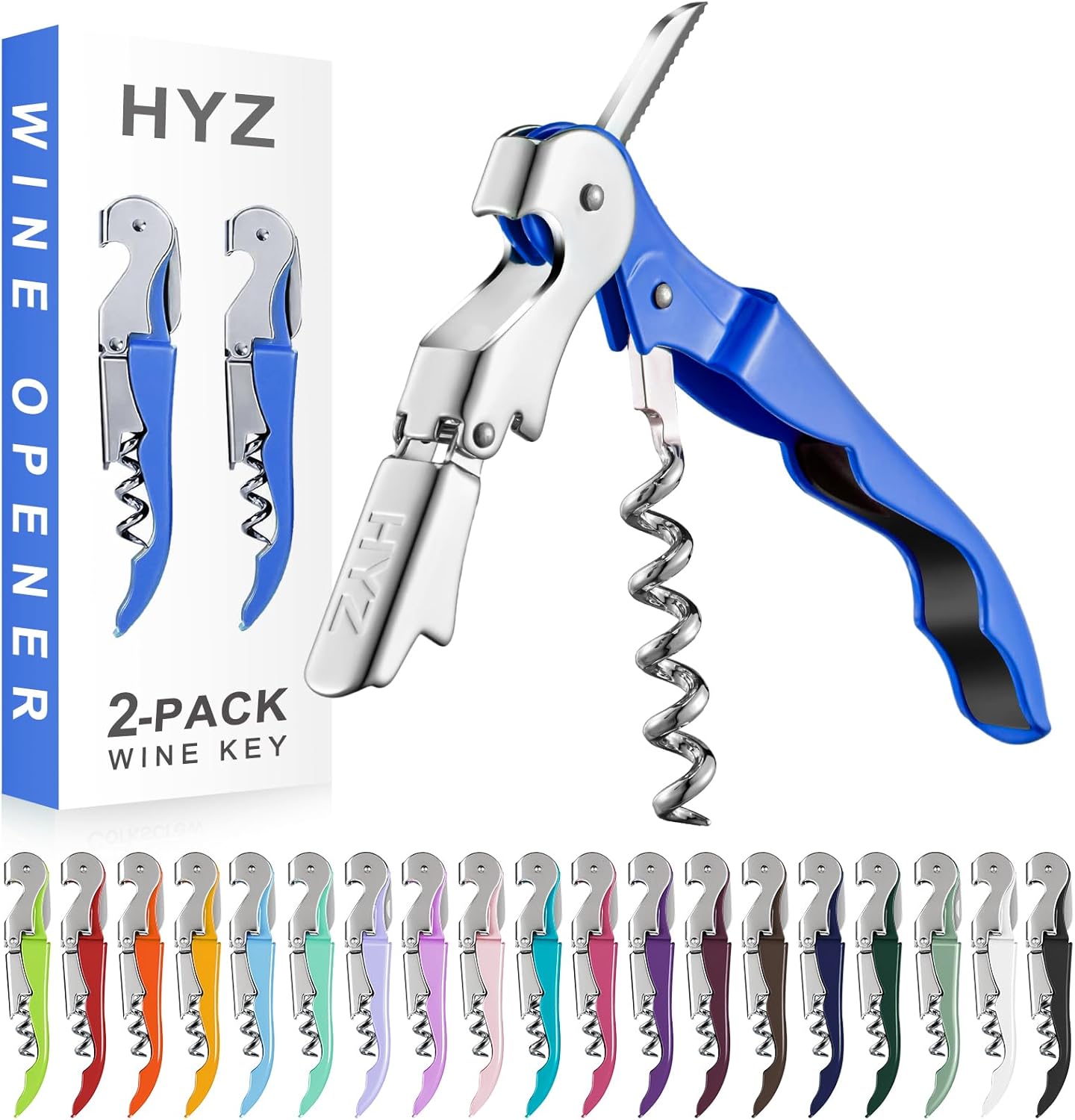 2-Pack Wine Opener, Waiter Corkscrew Wine Key for Server, Pink | Professional Wine Bottle Opener with Foil Cutter for Bartender. Double-hinged Corkscrew for Smooth Pull. Sturdy for Daily Use