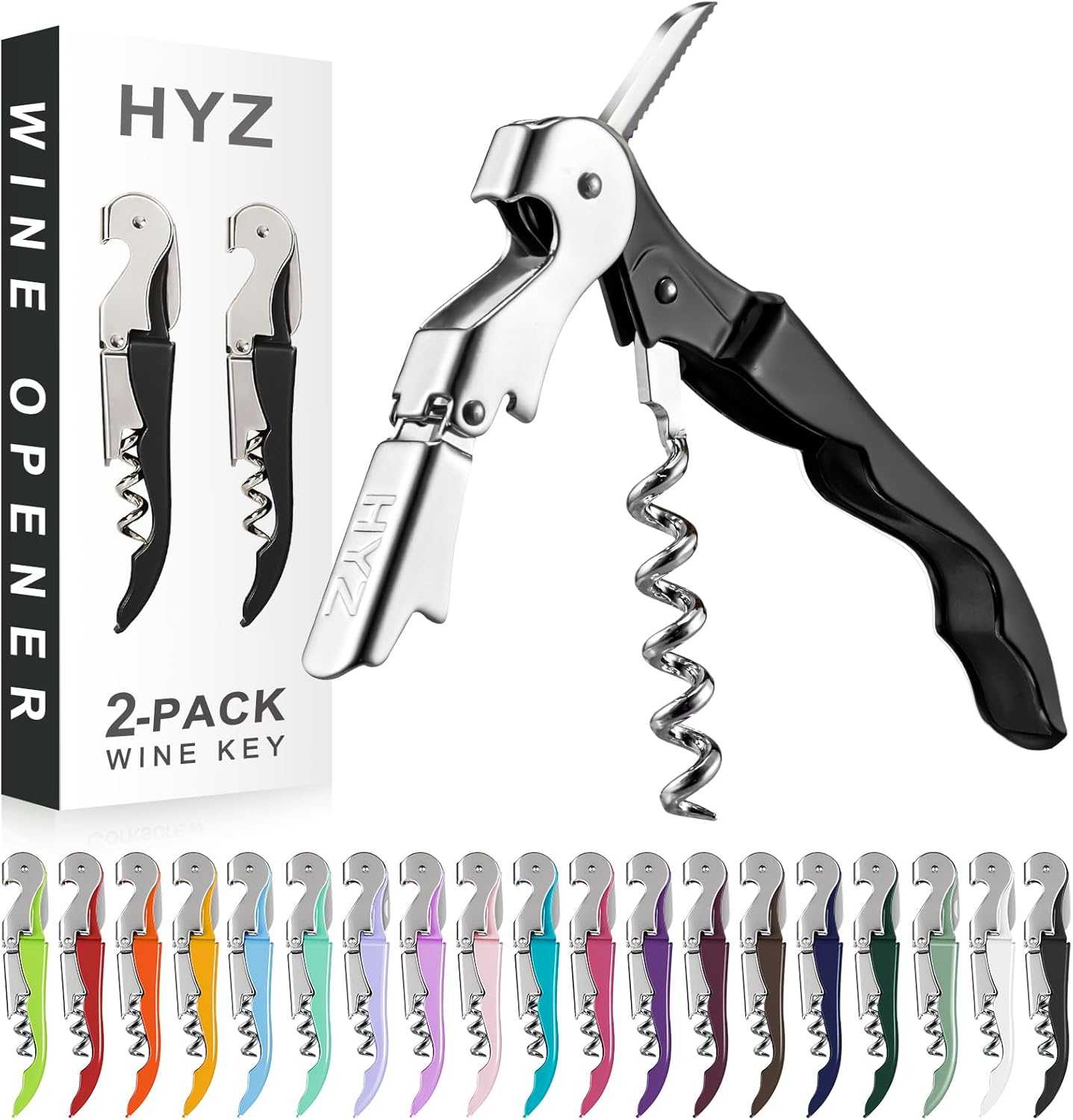 2-Pack Wine Opener, Waiter Corkscrew Wine Key for Server, Pink | Professional Wine Bottle Opener with Foil Cutter for Bartender. Double-hinged Corkscrew for Smooth Pull. Sturdy for Daily Use