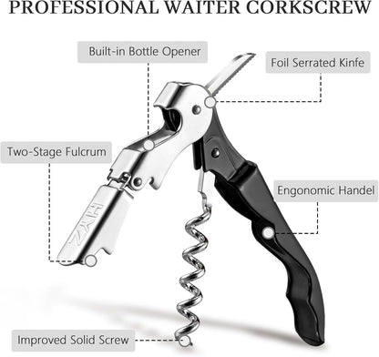 2-Pack Wine Opener, Waiter Corkscrew Wine Key for Server, Pink | Professional Wine Bottle Opener with Foil Cutter for Bartender. Double-hinged Corkscrew for Smooth Pull. Sturdy for Daily Use