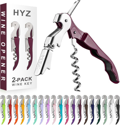 2-Pack Wine Opener, Waiter Corkscrew Wine Key for Server, Pink | Professional Wine Bottle Opener with Foil Cutter for Bartender. Double-hinged Corkscrew for Smooth Pull. Sturdy for Daily Use