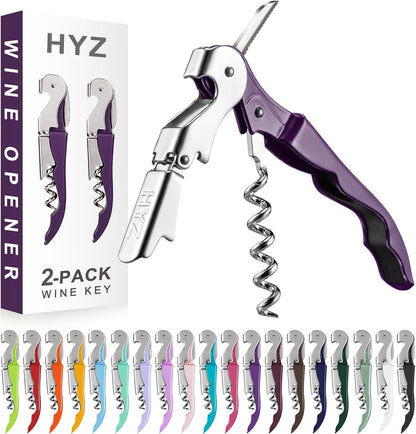 2-Pack Wine Opener, Waiter Corkscrew Wine Key for Server, Pink | Professional Wine Bottle Opener with Foil Cutter for Bartender. Double-hinged Corkscrew for Smooth Pull. Sturdy for Daily Use
