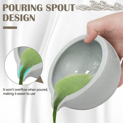 9Pcs Japanese Matcha Tea Set, Matcha Bowl with Pouring Spout, Matcha Whisk, Ceramic Whisk Holder, Tea Scoop, Matcha Powder Caddy, Traditional Handmade Matcha Ceremony Gift Box Kit