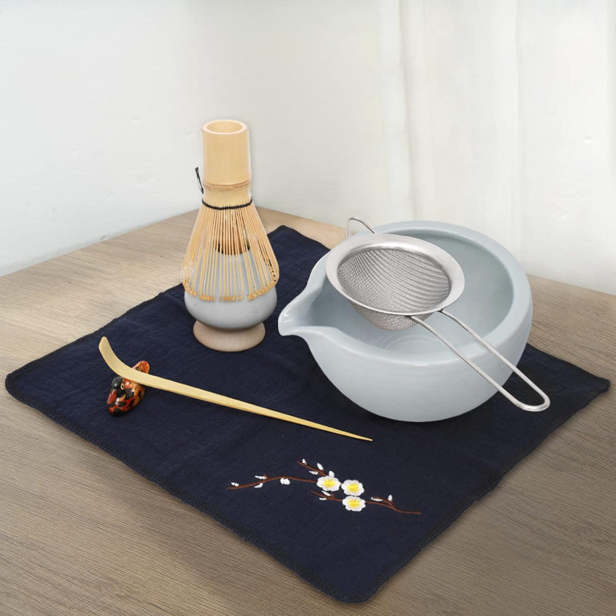 9Pcs Japanese Matcha Tea Set, Matcha Bowl with Pouring Spout, Matcha Whisk, Ceramic Whisk Holder, Tea Scoop, Matcha Powder Caddy, Traditional Handmade Matcha Ceremony Gift Box Kit