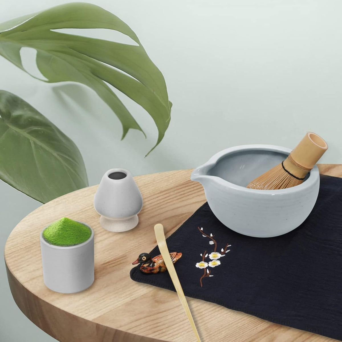 9Pcs Japanese Matcha Tea Set, Matcha Bowl with Pouring Spout, Matcha Whisk, Ceramic Whisk Holder, Tea Scoop, Matcha Powder Caddy, Traditional Handmade Matcha Ceremony Gift Box Kit