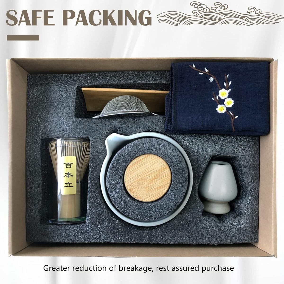 9Pcs Japanese Matcha Tea Set, Matcha Bowl with Pouring Spout, Matcha Whisk, Ceramic Whisk Holder, Tea Scoop, Matcha Powder Caddy, Traditional Handmade Matcha Ceremony Gift Box Kit