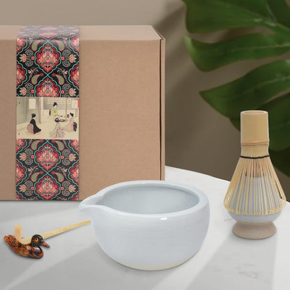9Pcs Japanese Matcha Tea Set, Matcha Bowl with Pouring Spout, Matcha Whisk, Ceramic Whisk Holder, Tea Scoop, Matcha Powder Caddy, Traditional Handmade Matcha Ceremony Gift Box Kit