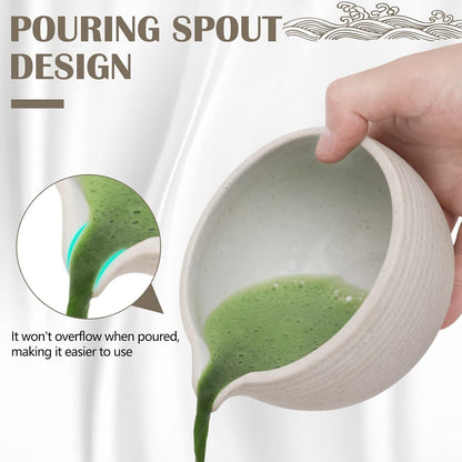 9Pcs Japanese Matcha Tea Set, Matcha Bowl with Pouring Spout, Matcha Whisk, Ceramic Whisk Holder, Tea Scoop, Matcha Powder Caddy, Traditional Handmade Matcha Ceremony Gift Box Kit