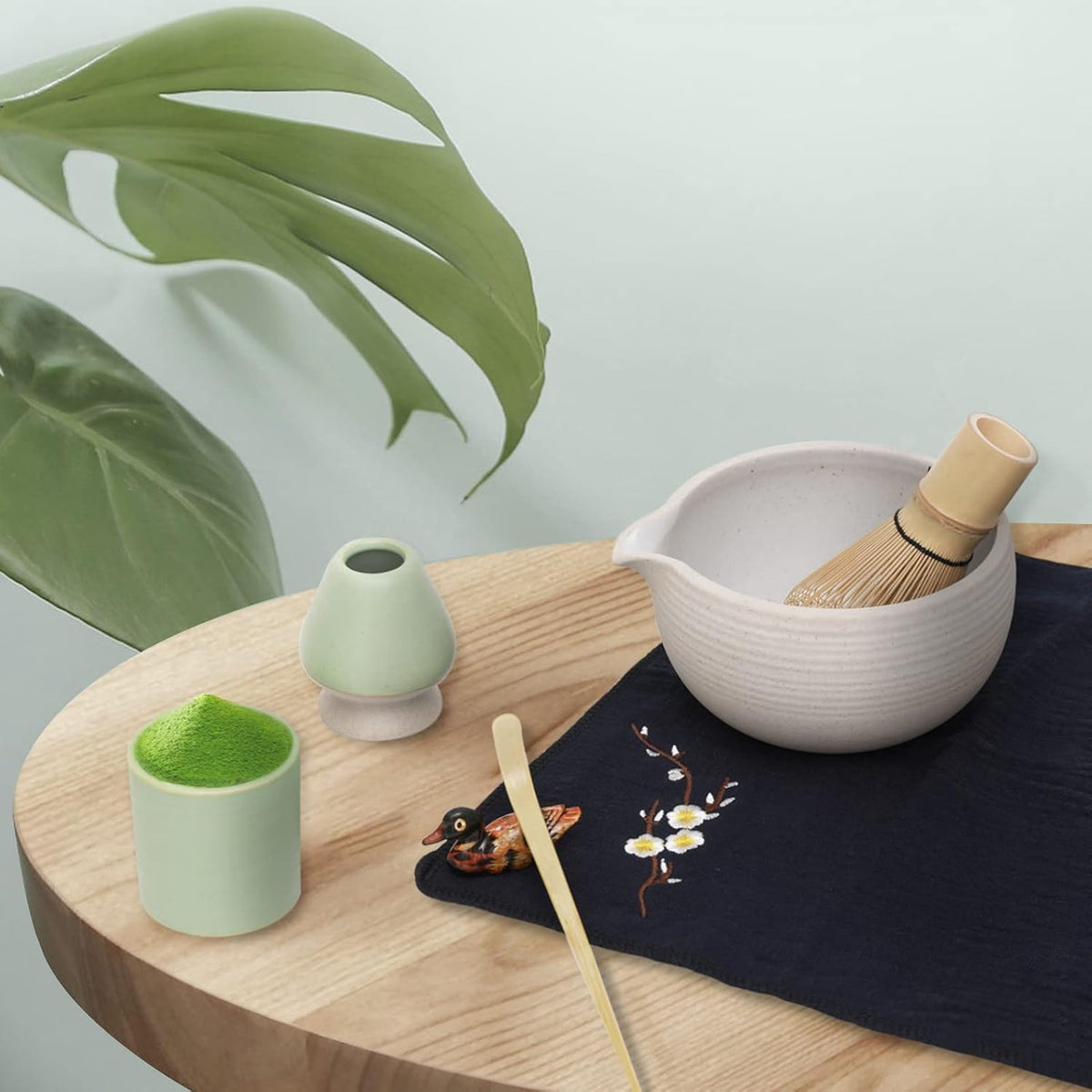 9Pcs Japanese Matcha Tea Set, Matcha Bowl with Pouring Spout, Matcha Whisk, Ceramic Whisk Holder, Tea Scoop, Matcha Powder Caddy, Traditional Handmade Matcha Ceremony Gift Box Kit