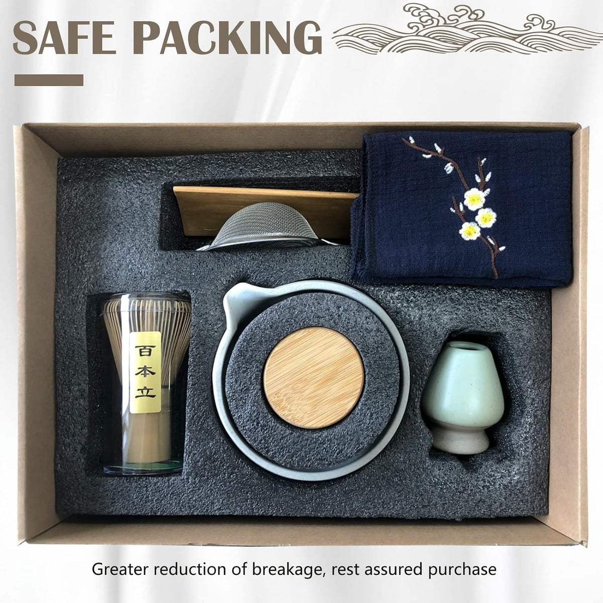 9Pcs Japanese Matcha Tea Set, Matcha Bowl with Pouring Spout, Matcha Whisk, Ceramic Whisk Holder, Tea Scoop, Matcha Powder Caddy, Traditional Handmade Matcha Ceremony Gift Box Kit